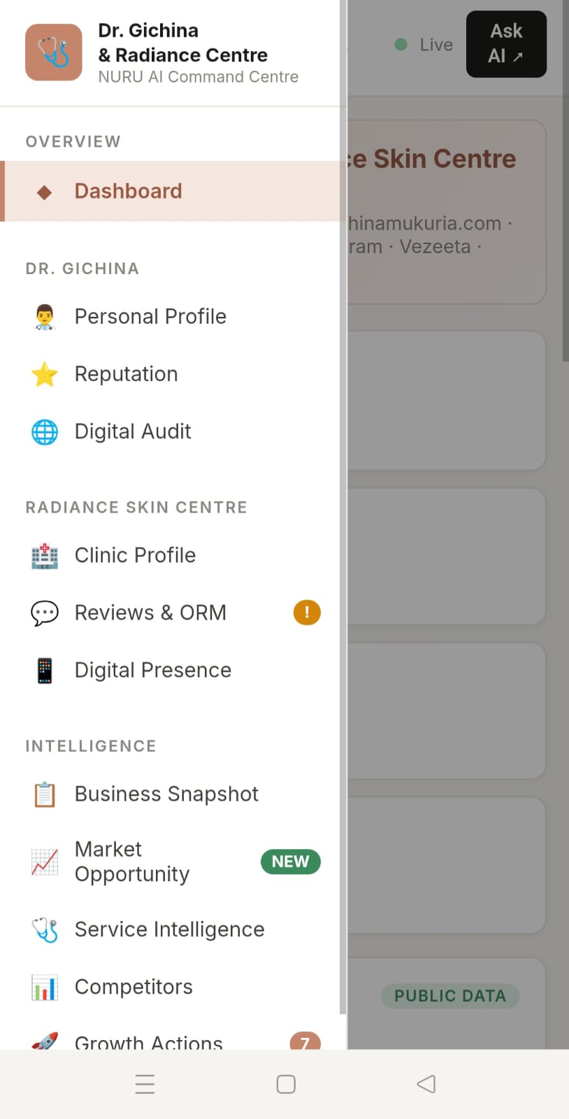Radiance Skin Centre AI Dashboard